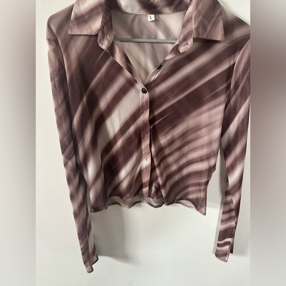 Shein Mesh Button Up 🤎